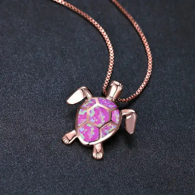 Trendy Copper Opal Turtle Pendant Necklace-Dainty Sweater Chain Link for Women Fashion Jewelry