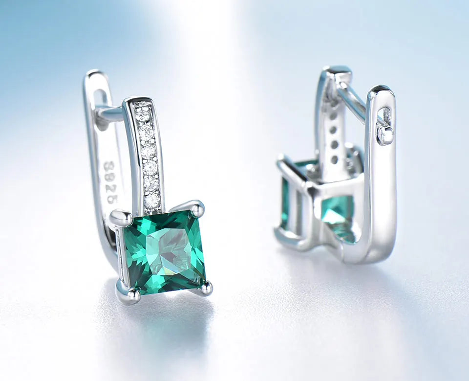 Fashion Jewelry Classic Rhodium Plated 925 Sterling Silver Earrings Blue Topaz Stone Hinged Backing Clip-On Earring for Women
