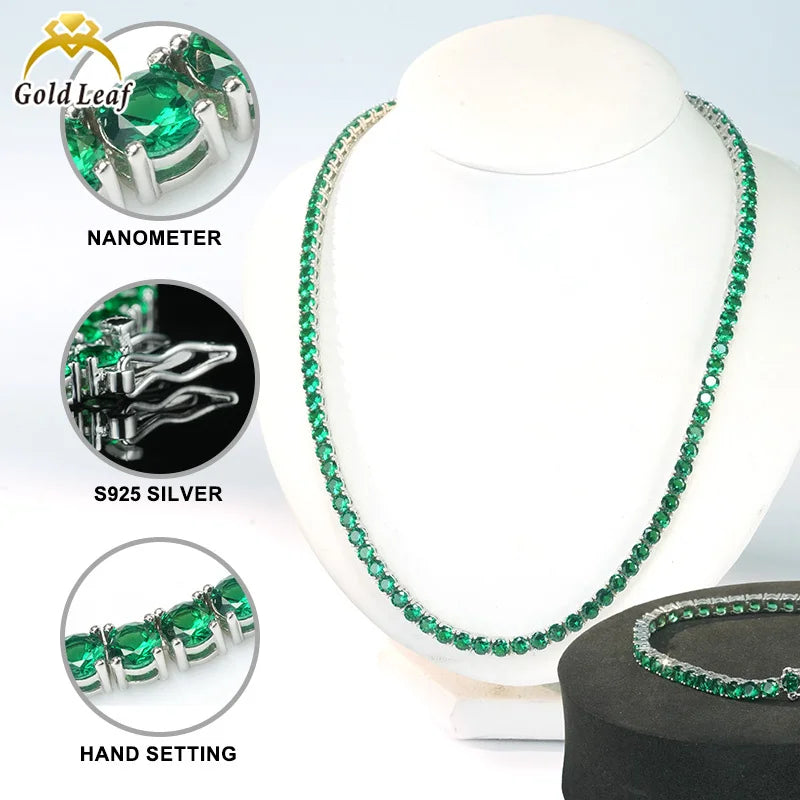 REDheart S&S Hot Sale Trendy Wedding Red Blue Green Four Claws Tennis Bracelet & Necklace Set 925 Sterling Silver White Gold Plated