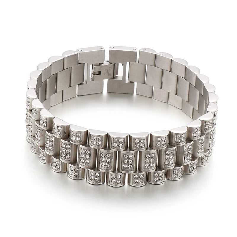 Top Quality Titanium Steel Hip Hop Zircon Popular Fashion Men Stainless Steel Bracelet