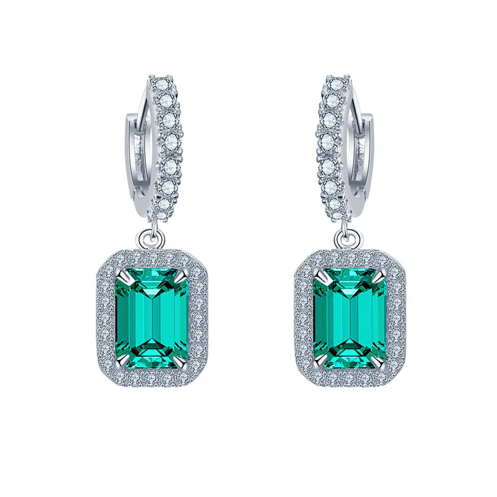 SILVERELLI High Carbon Diamond Drop Earrings | 925 Sterling Silver | Mint Green & Emerald