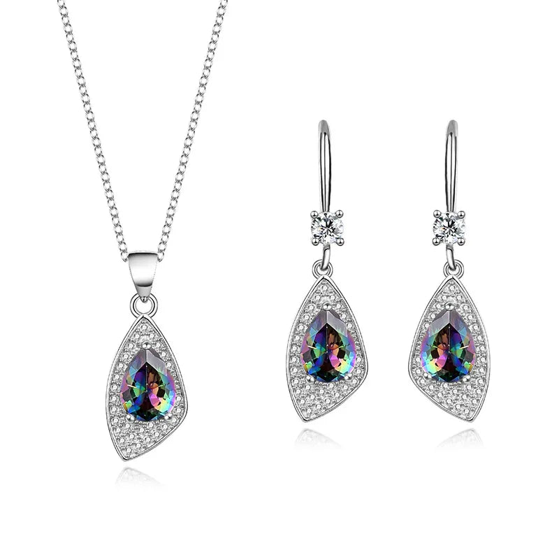 S&S CZ Water Drop 925 Silver Jewellery Set | Trendy Zircon Necklace & Earrings | S&S Collection