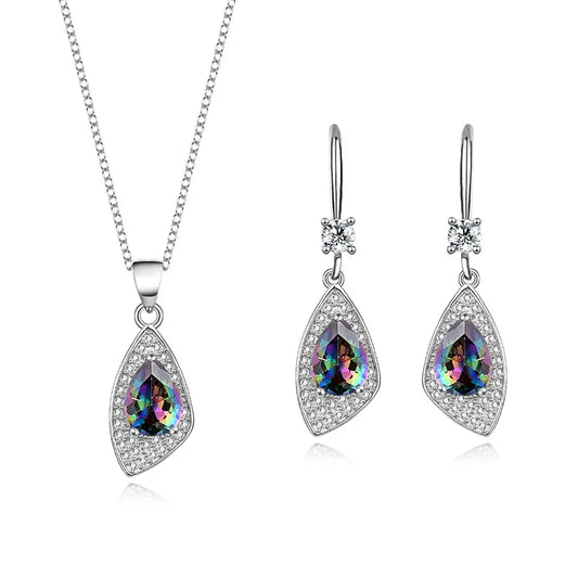 S&S CZ Water Drop 925 Silver Jewellery Set | Trendy Zircon Necklace & Earrings | S&S Collection