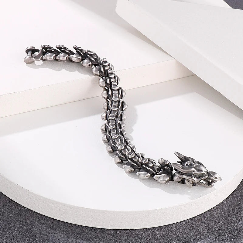 KALEN Jewelry Domineering Cuff Vintage Black Keel Chain Bracelets & Bangles Stainless Steel Dragon Head Bracelet for Mens