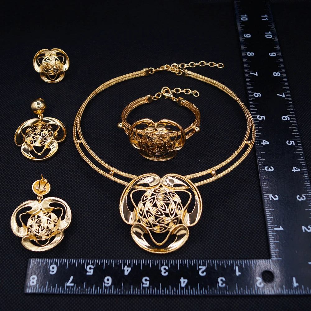 Italian Jewelry Set Alloy Brazilian Jewelry Sets Wedding Party Pendant Necklace Bracelet Ring Earrings Jewelry Set  X00081