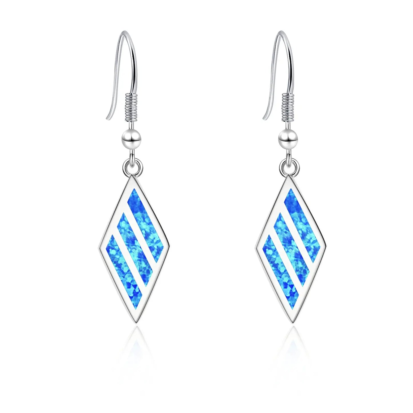 Geometric Opal Drop Earrings - Blue Fire Opal Solitaire & CZ Accent Design | Elegant Formal Jewelry Bulk Gifts