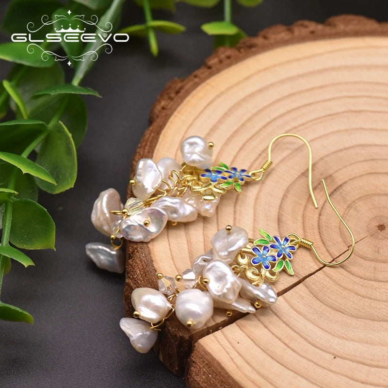 Natural Fresh Water Baroque Pearl Drop Earrings for Women Geometric Irregular Handmade Flower Earrings Jewellery