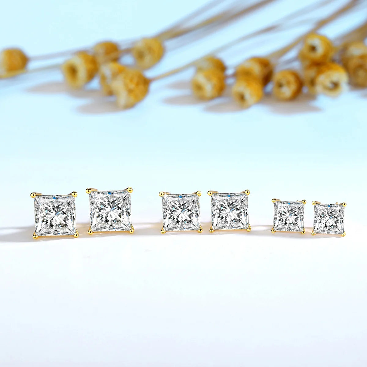 Gioiellieri Fine Jewellery Engagement Gift Woman Hollow 14K Gold 1ct 2ct 3ct Princess Cut Moissanite Stud Earrings