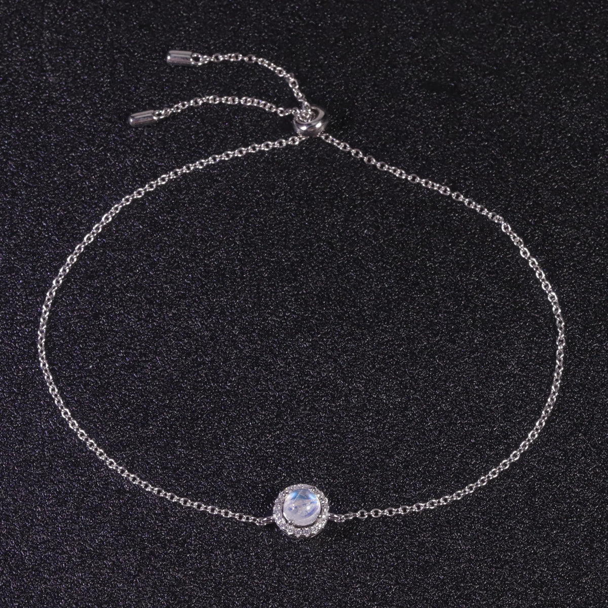 ArtistA Delicate Circle Halo Round 5MM Angled-cut Blue Moonstone Stud Earrings & Cabochon Moonstone Bracelet 925 Silver Jewelry Set