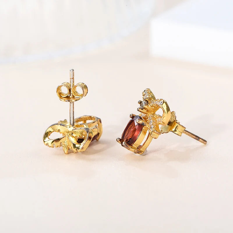 Gioiellieri Elegant Natural Garnet Stud Earrings, Gift Box Packed, Perfect Women's Day/Christmas Gift