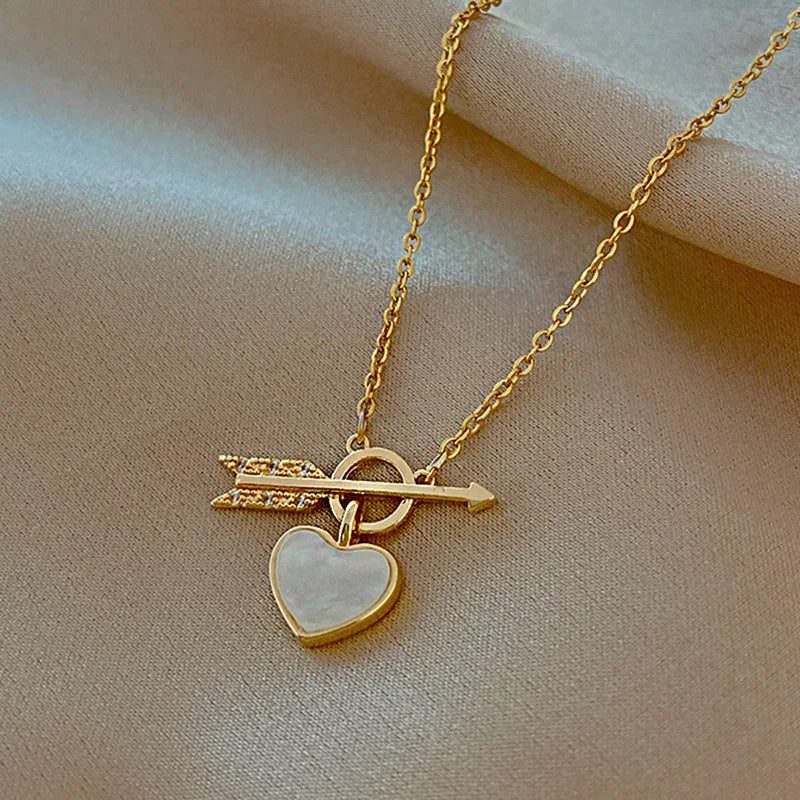 Heart-Piercing Niche Trendy Romantic Zinc Alloy Bamboo Necklace Cool-Girl Style Minimalist Elegant Geometric Heart Choker