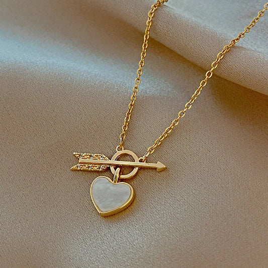 Heart-Piercing Niche Trendy Romantic Zinc Alloy Bamboo Necklace Cool-Girl Style Minimalist Elegant Geometric Heart Choker