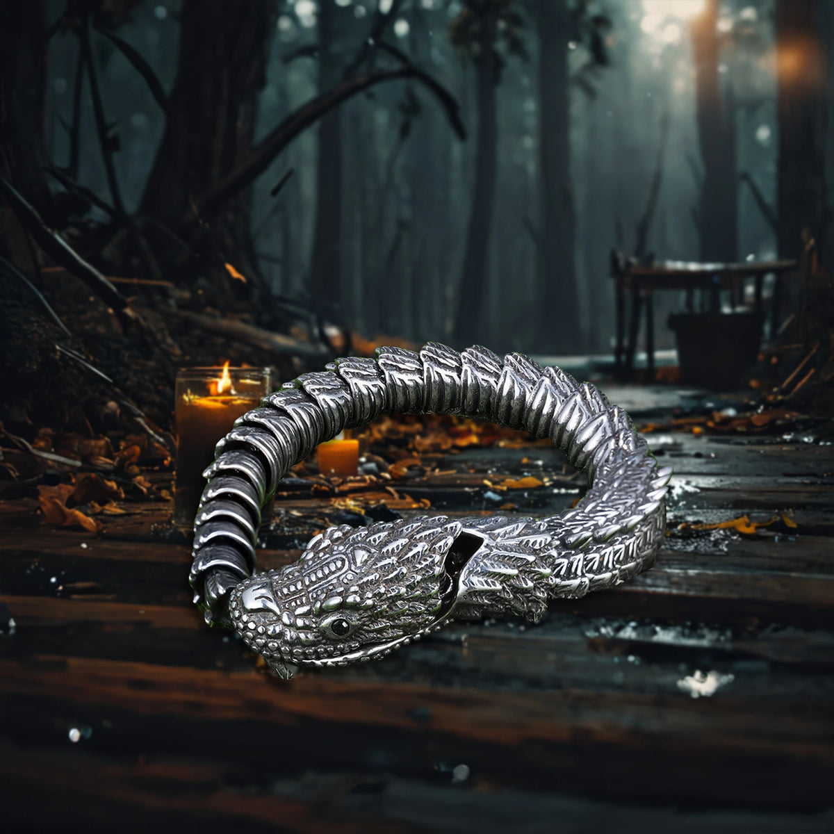 REBEL VIKING Snake Serpent CZ Bangle Bracelet – Stainless Steel Silver