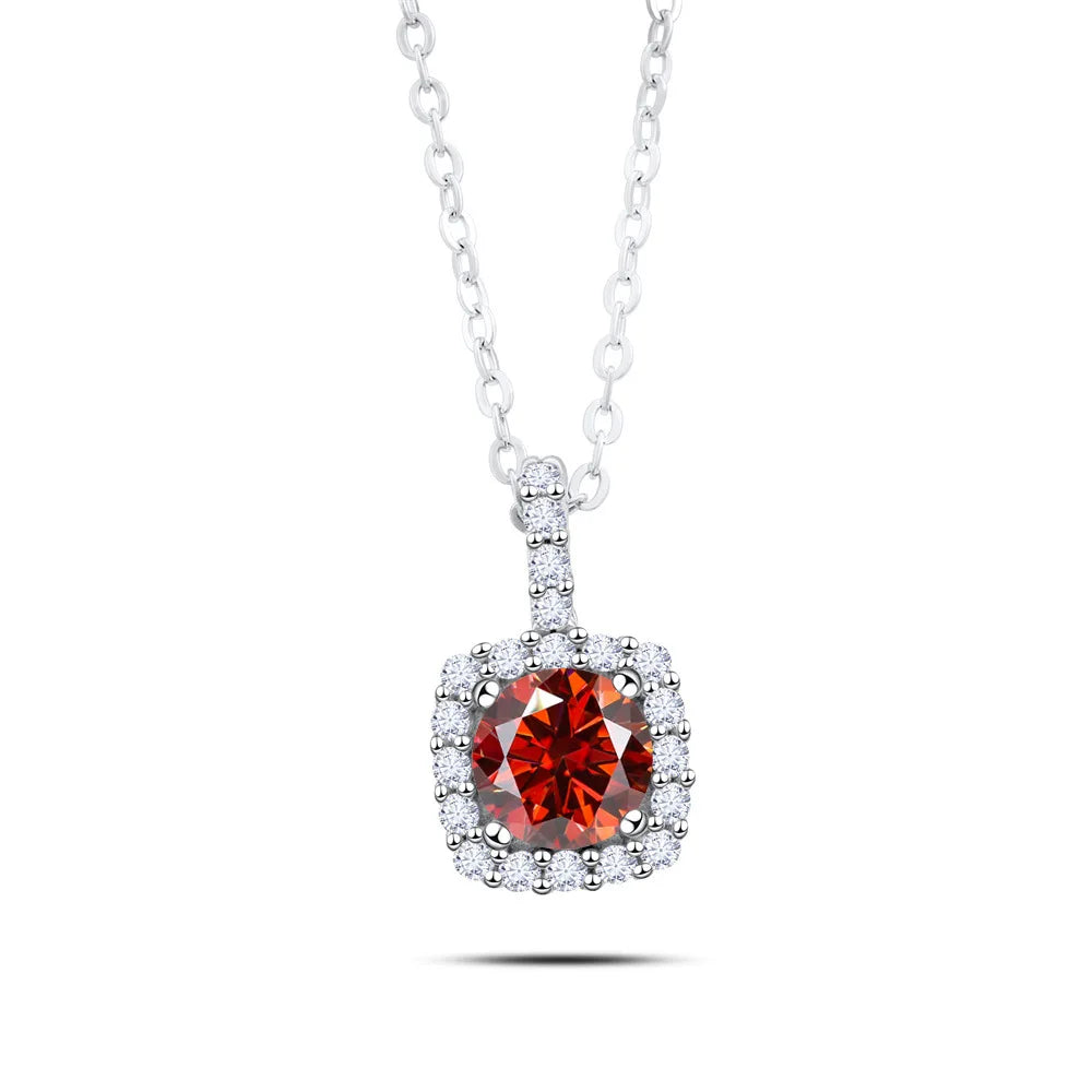 Factory 925 Sterling Silver Square Bezel Set Round Cut 1ct VVS GRA Colored Moissanite Jewelry Trendy Women Necklace Jewellry