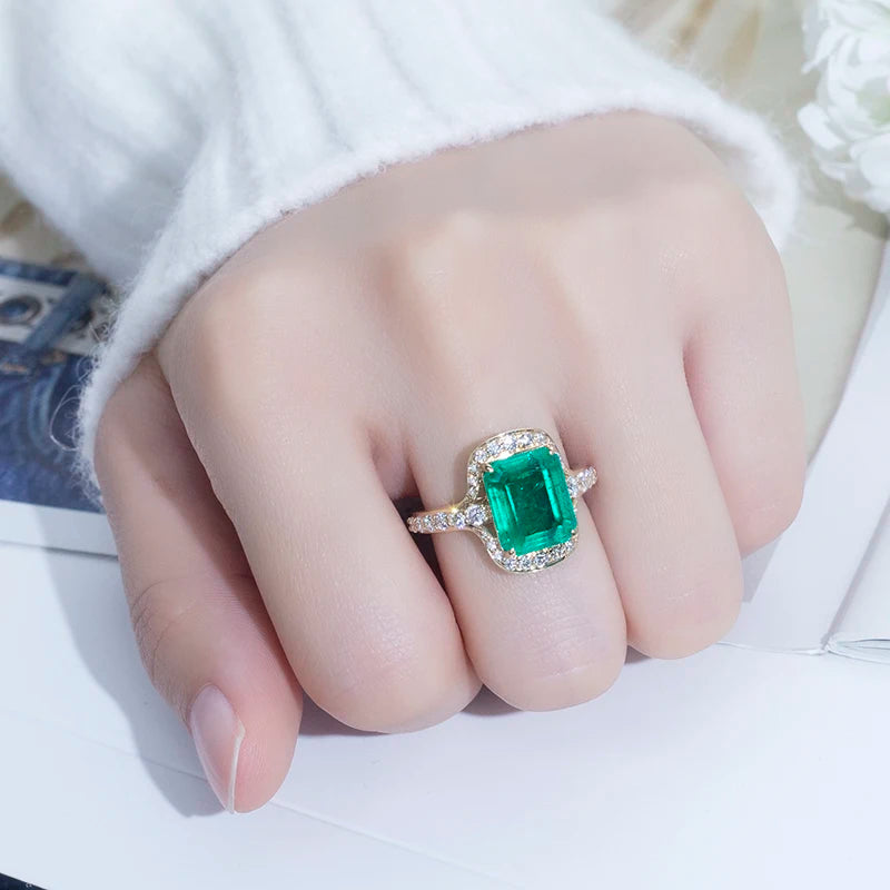 Messi Jewelry MS-622 18k Gold Women Fashion Jewelry Create Emerald Halo Ring