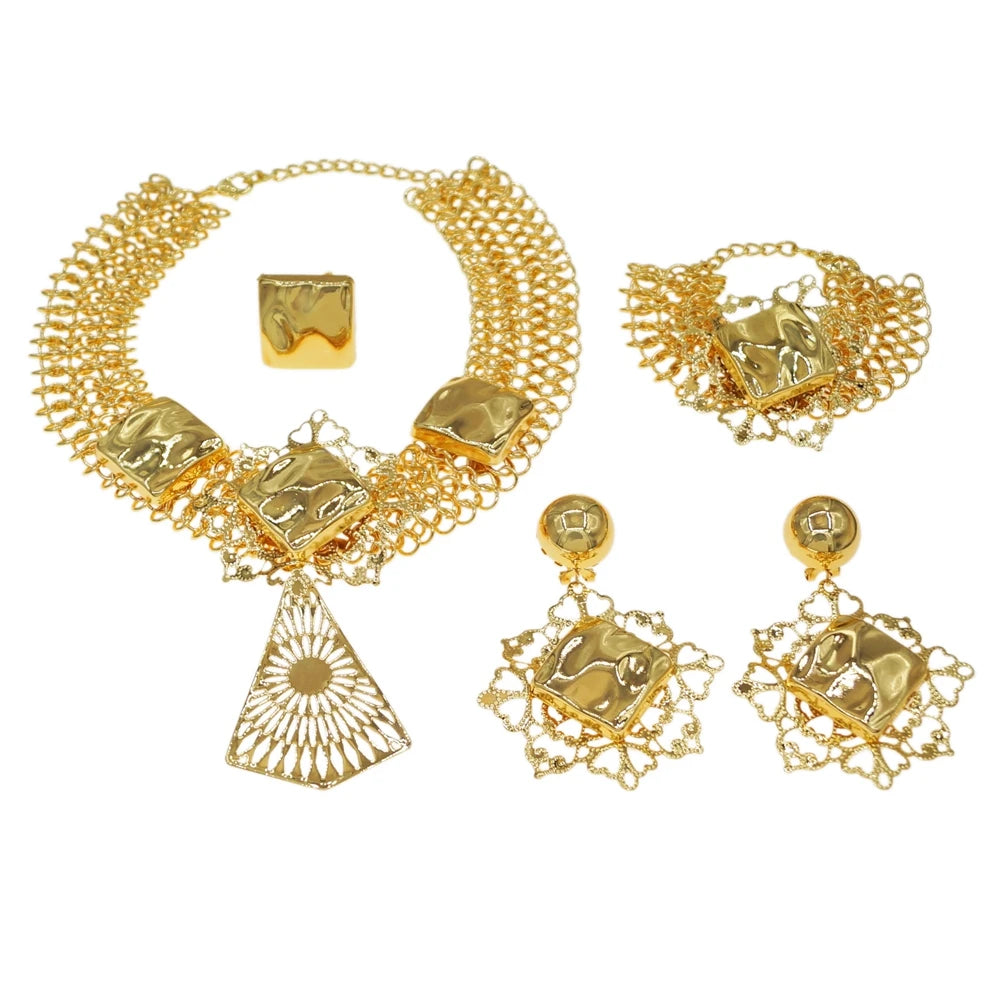 Italian Jewelry Set Alloy Brazilian Jewelry Sets Wedding Party Pendant Necklace Bracelet Ring Earrings Jewelry Set  HK052922