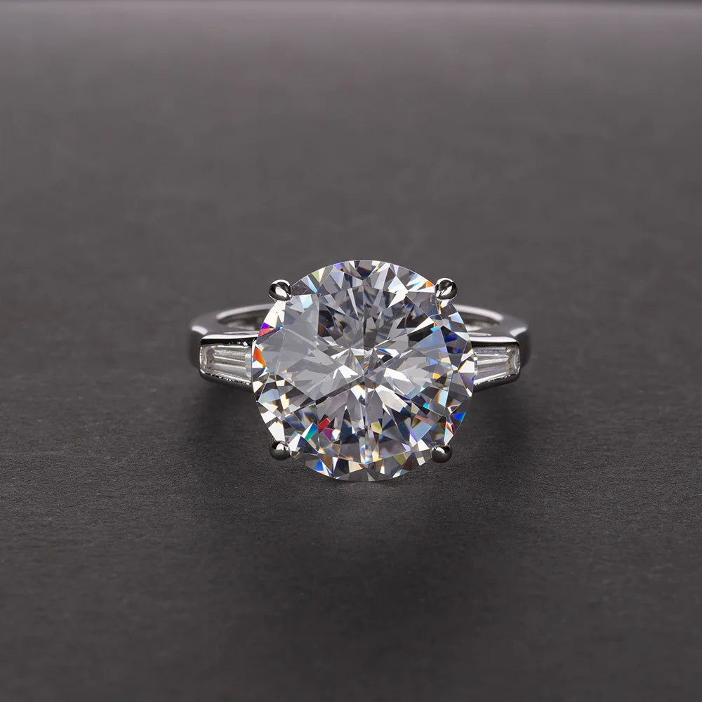MuShan Jewelry Factory Popular 6ct Round 12mm5A High Carbon Diamond Ring Simulation Diamond Ring in Europe and America