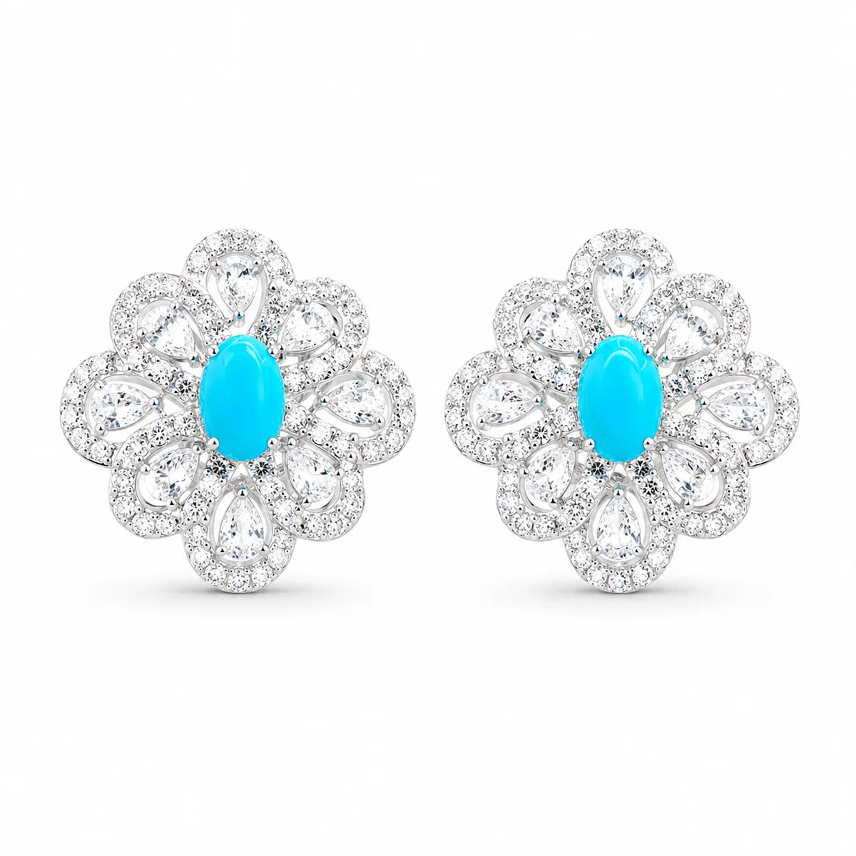 UM Jewelry 925 Sliver North African Oasis Turquoise and White Zircon Jewelry set(Earrings+Pendant+Ring) For Unisex Daily Wear