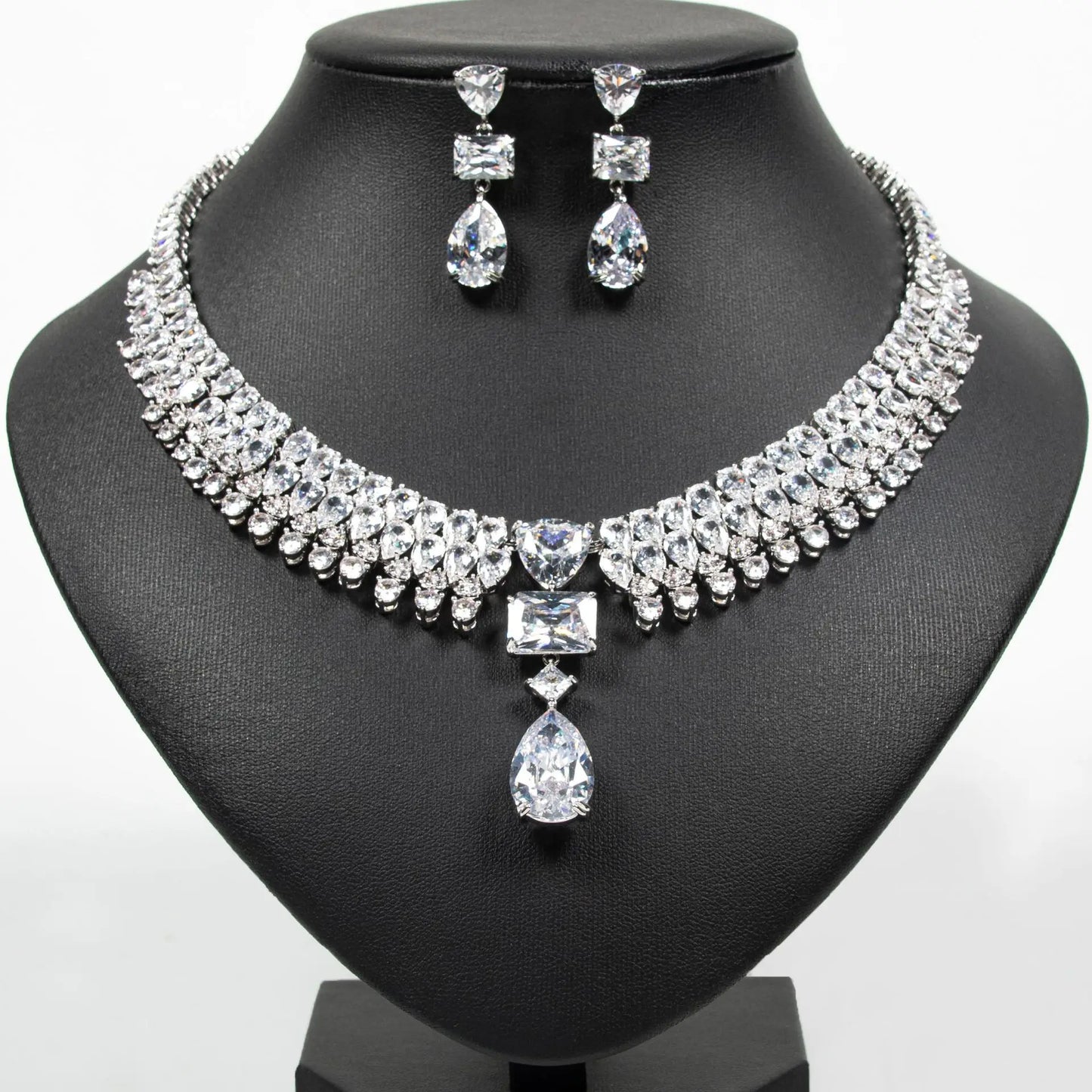 Luxury Bling Colorful Cubic Zirconia Necklace Earring Sets High Quality Dubai Wedding Bridal Jewelry Sets