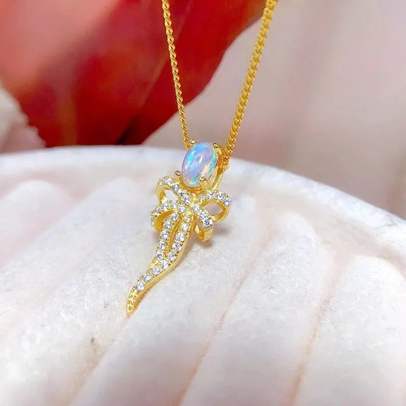 Gioiellieri Classic 925 Sterling Silver Gold Plated Indian Natural Opal Wedding Jewelry Set Women Bridal Party Engagement Outfit