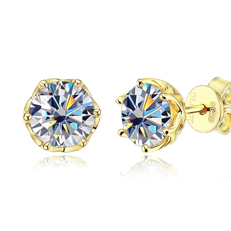 Classic 6.5mm 2ct Moissanite Stud Earrings 6 Prongs Set with 925 Sterling Silver VVS Diamond Moissanite Stud Earrings for Women