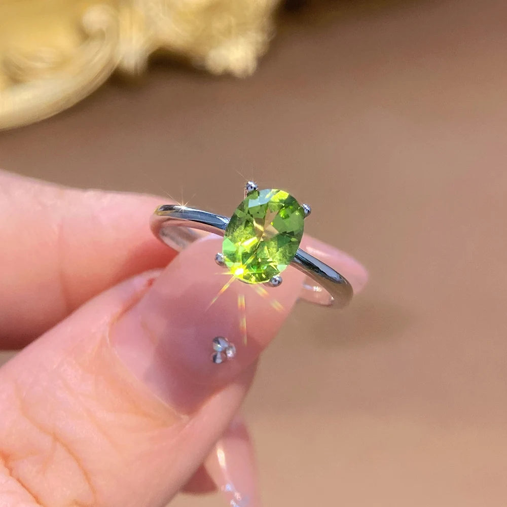 REDheart S925 Sterling Silver Natural Peridot Jewelry Set Dainty Green Gemstone Ring & Pendant Necklace for Ladies Birthday Gift
