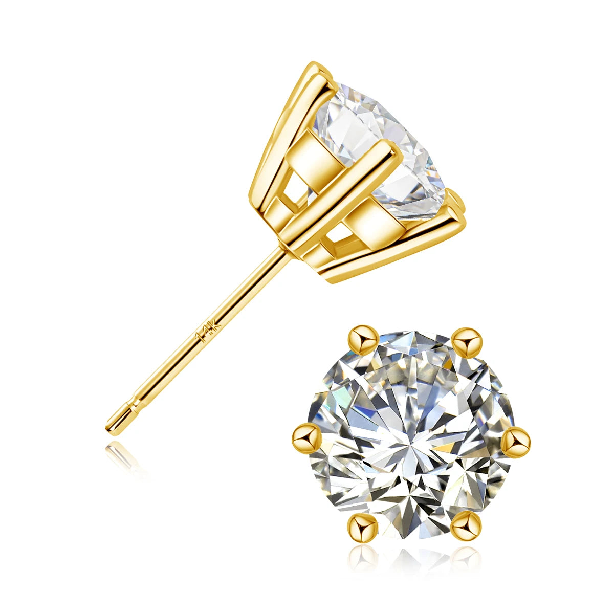 Gioiellieri Quality Jewelry Woman Luxury New Year Gift Classic 6 Prong Design 1ct 2ct Moissanite Diamond Hollow 14K Gold Stud Earrings