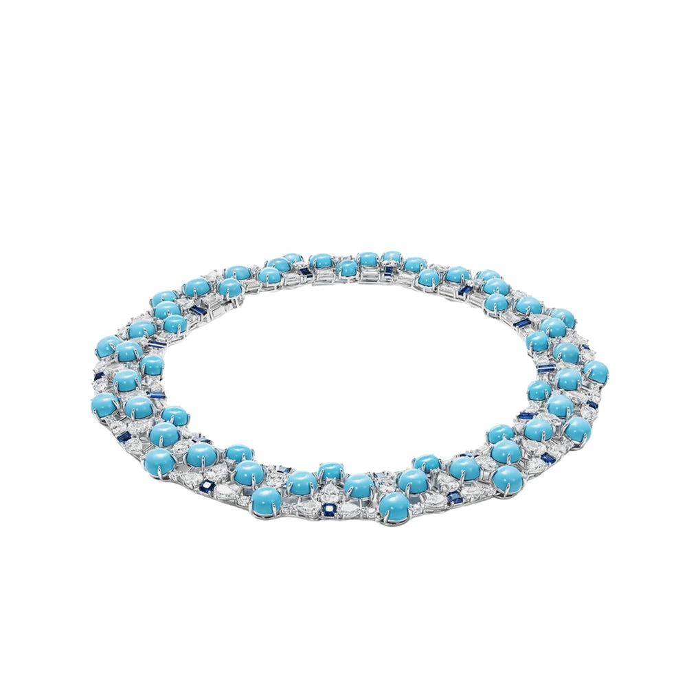 MuShan Jewelry Factory Blue Turquoise Necklace for Women 925 Sterling Silver Gold Plated High Carbon Diamond Necklace Jewelry