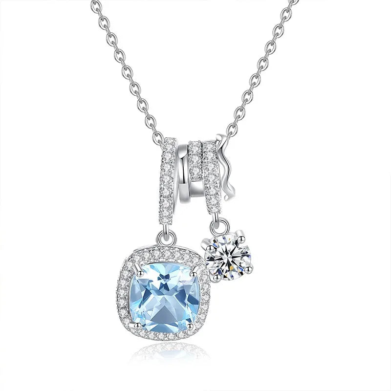 Waterproof Women 925 Sterling Silver Natural Topaz Necklace Engagement Wedding Cushion Cut Pendant Chokers Jewelry Wholesale