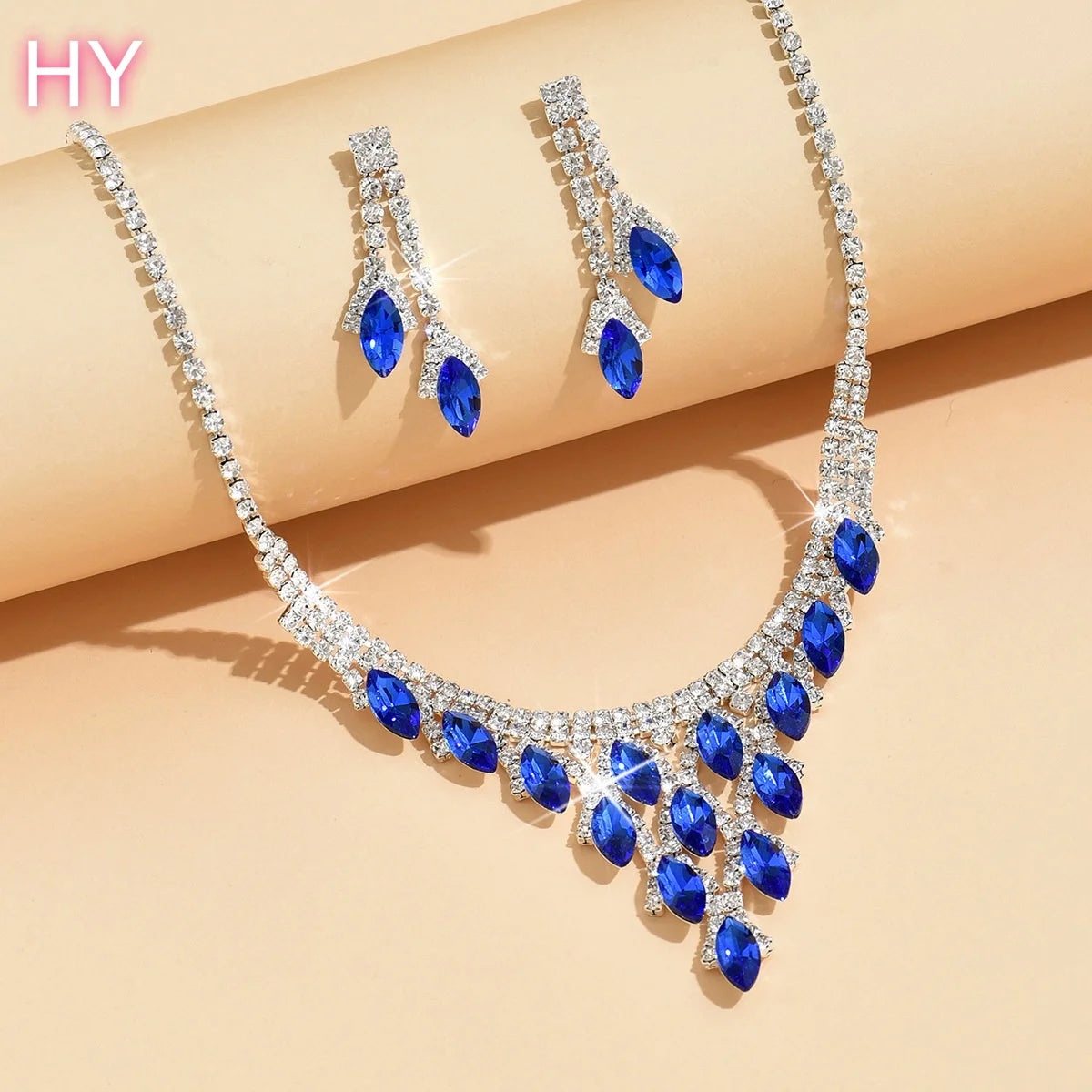 HY  Crystal Claw Chain  Plated Wedding Dress Accessory Set Red Horse Eye Zircon Elegant Necklace Bracelet Earring Gift