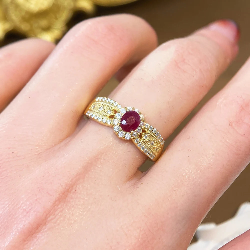Gioiellieri Charming Traditionally Heated Earth Mined Gemstone Oval Cut 925 Stamped Sterling Silver Wave Natural Ruby Ring for Engagement