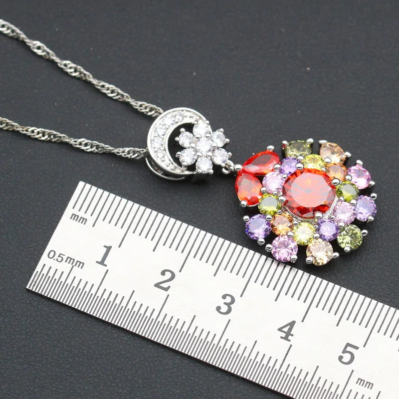 XOTICA Women's Silver 925 Jewelry Set Multicolor Cubic Zirconia Classic Earrings Necklace Pendant Ring Bracelet for Weddings Parties