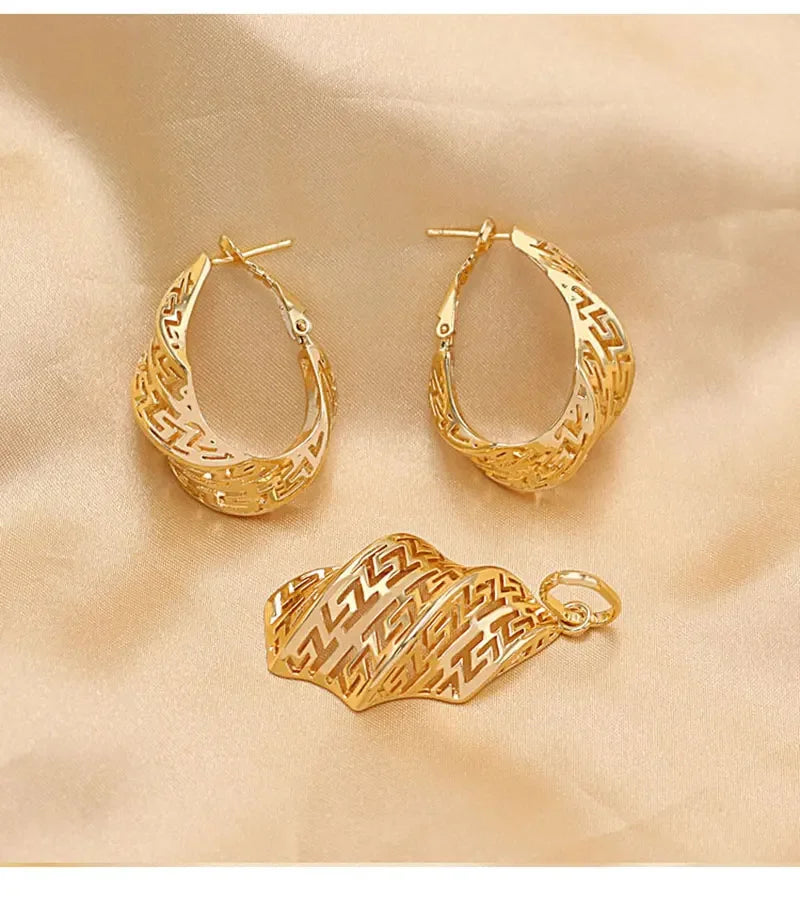 XOTICA Dubai Collection 18k Gold Plated Bridal Jewelry Set for Women Luxury African Style Necklace and Earrings for Weddings Parties
