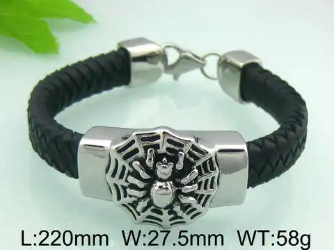 KALEN Fashion Mens Bracelets Stainless Steel Cowhide Leather Lion Head Bracelet Bangle