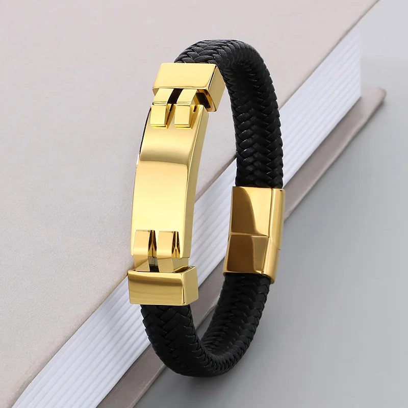 REBEL 210mm Vintage Premium Stainless Steel&Cowhide Leather Bracelet