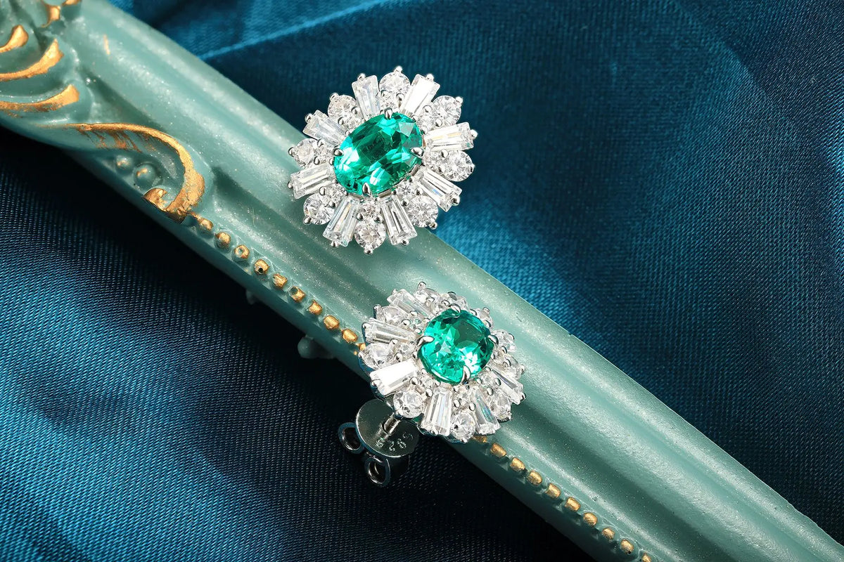 Gemfiori Anster High Quality S925 Lab Grown Emerald Earring Stud Dainty Gemstone Stud Earrings for Women Daily Wear Gift