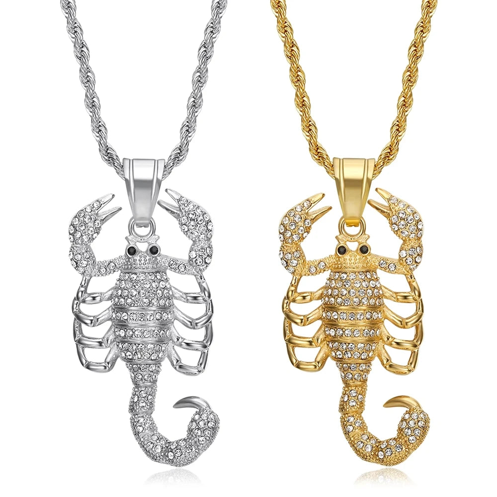Hip Hop Punk Iced Out CZ Bling Scorpion Animal Party Stainless Steel Fashion Jewelry Pendant Necklaces for Men Wholesale