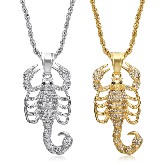 Hip Hop Punk Iced Out CZ Bling Scorpion Animal Party Stainless Steel Fashion Jewelry Pendant Necklaces for Men Wholesale