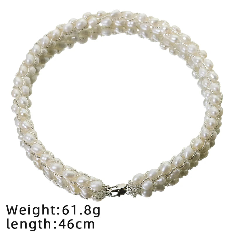GLSEEVO Hand-Woven Natural Freshwater Pearl Necklace & Bracelet Set — Luxury Bridal Jewellery
