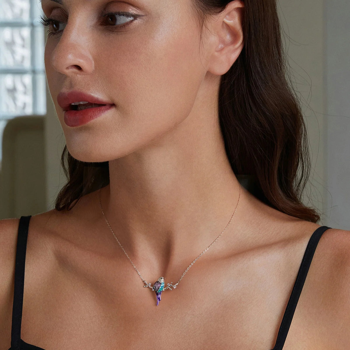 S&S 925 Silver Enamel Kingfisher Jewellery Set – Necklace, Pendant & Earrings – Platinum Plated – Collection