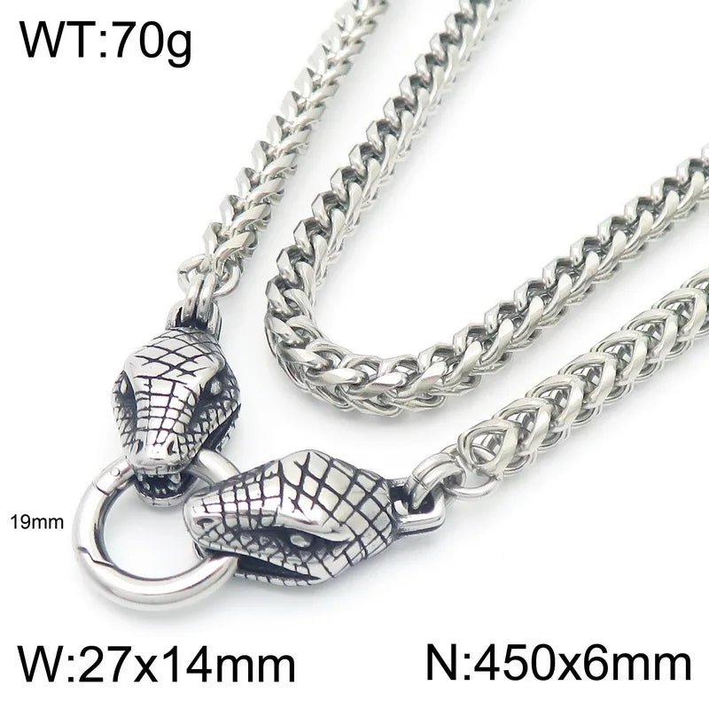 REBEL Punk Fine Jewelry Fashion Bracelets Men Stainless Steel Snake Bracelet Necklace