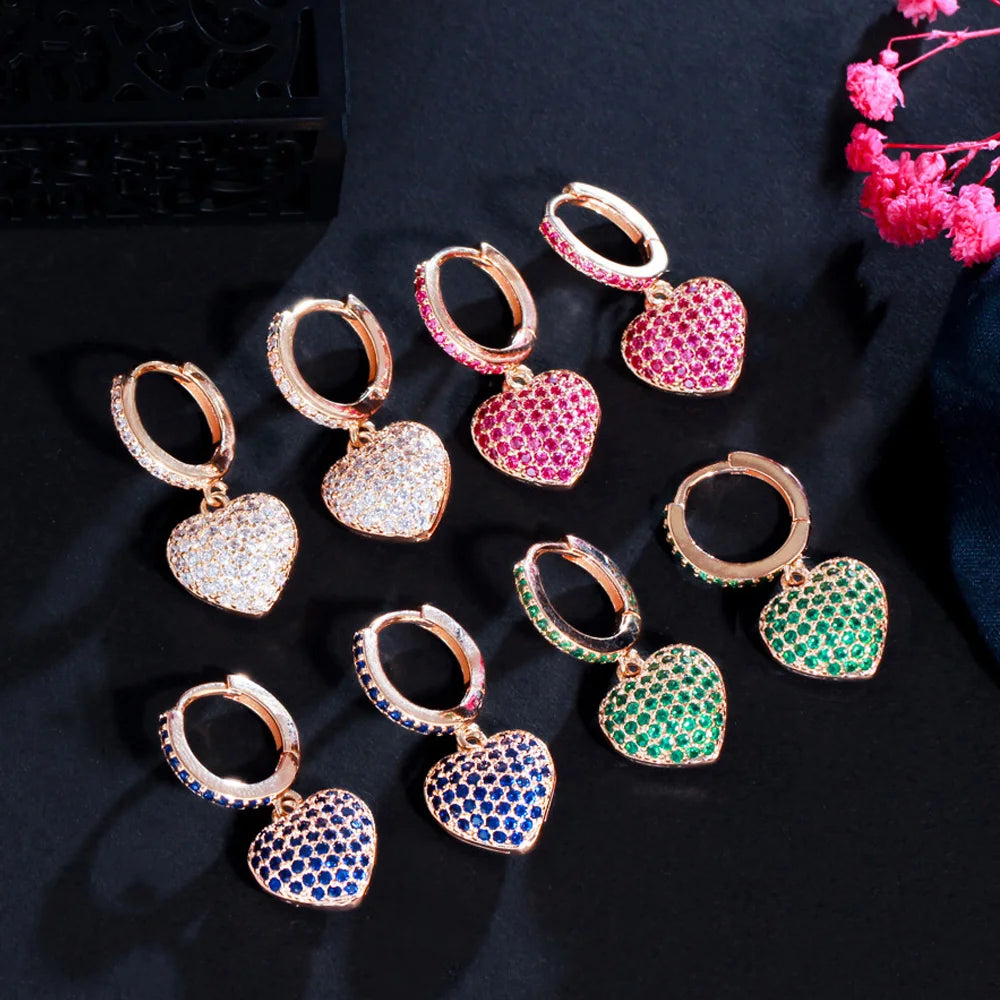 S&S CZ Heart Huggie Hoop Earrings – 18K Gold Plated – 4 Colours – Collection