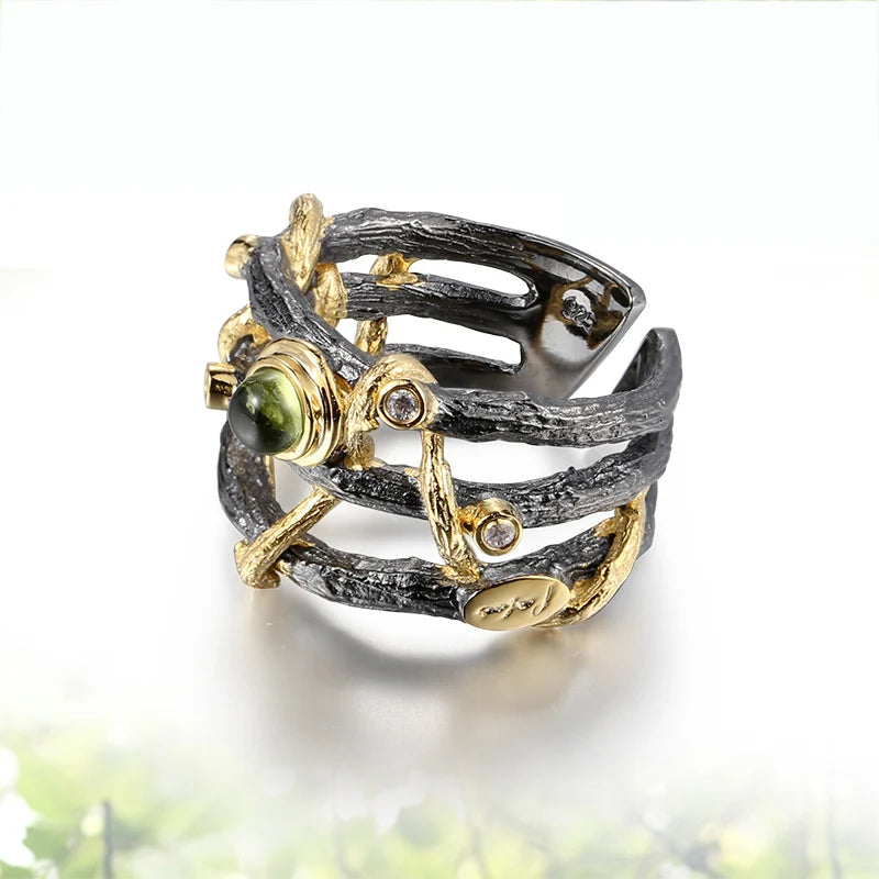 Turkish Sultan 925 Sterling Silver Long Finger Ring with Black Rhodium Plated