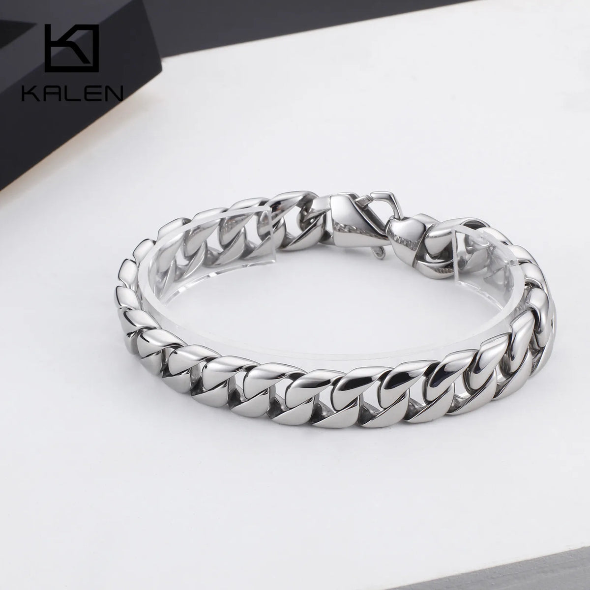 REBEL VIKING Cuban Link Chain Bracelet – 316L Stainless Steel Men's Silver Bangle 23cm