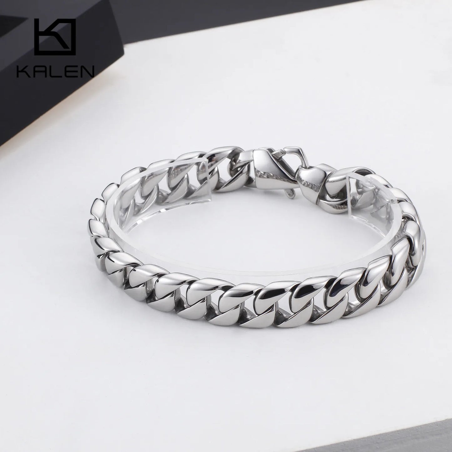 KALEN 23 cm Stainless Steel Cuban Link Chain Bracelet for Men