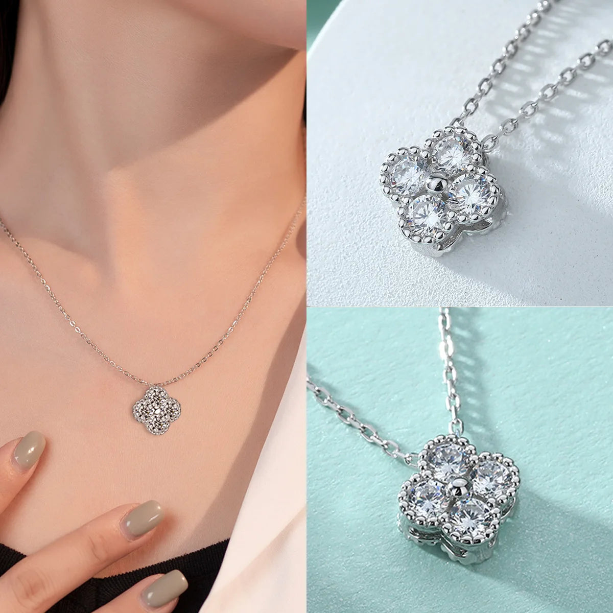 ArtistA Fine Jewelry Set 925 Silver Zircon Necklace Wedding Ring Flower Earring Rhodium Plated Classic Party Valentine Gift Women's