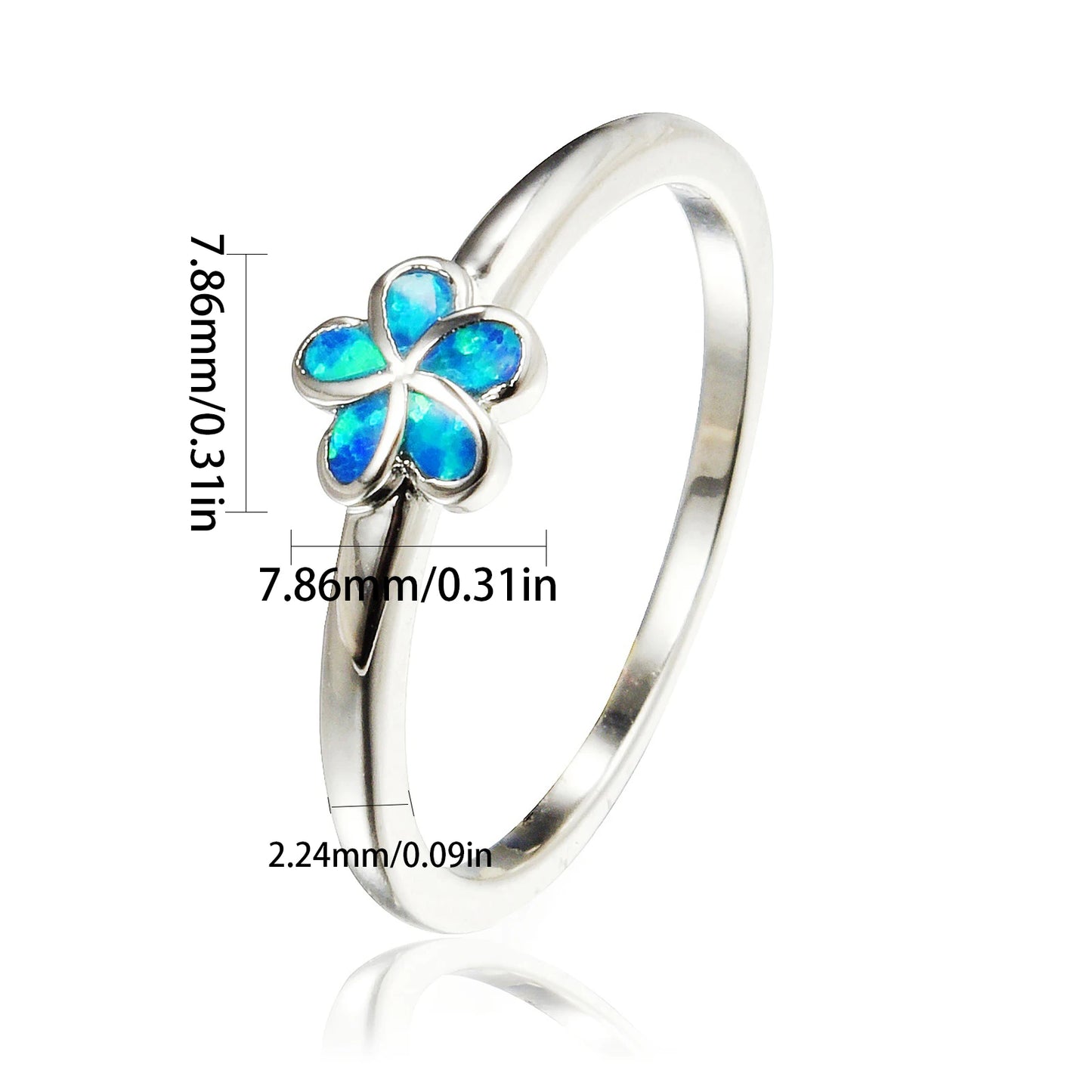 Opal Ring | Blue Iridescent Gem & Zircon InlayBand | Protective Amulet Jewelry for Women Trendy Style