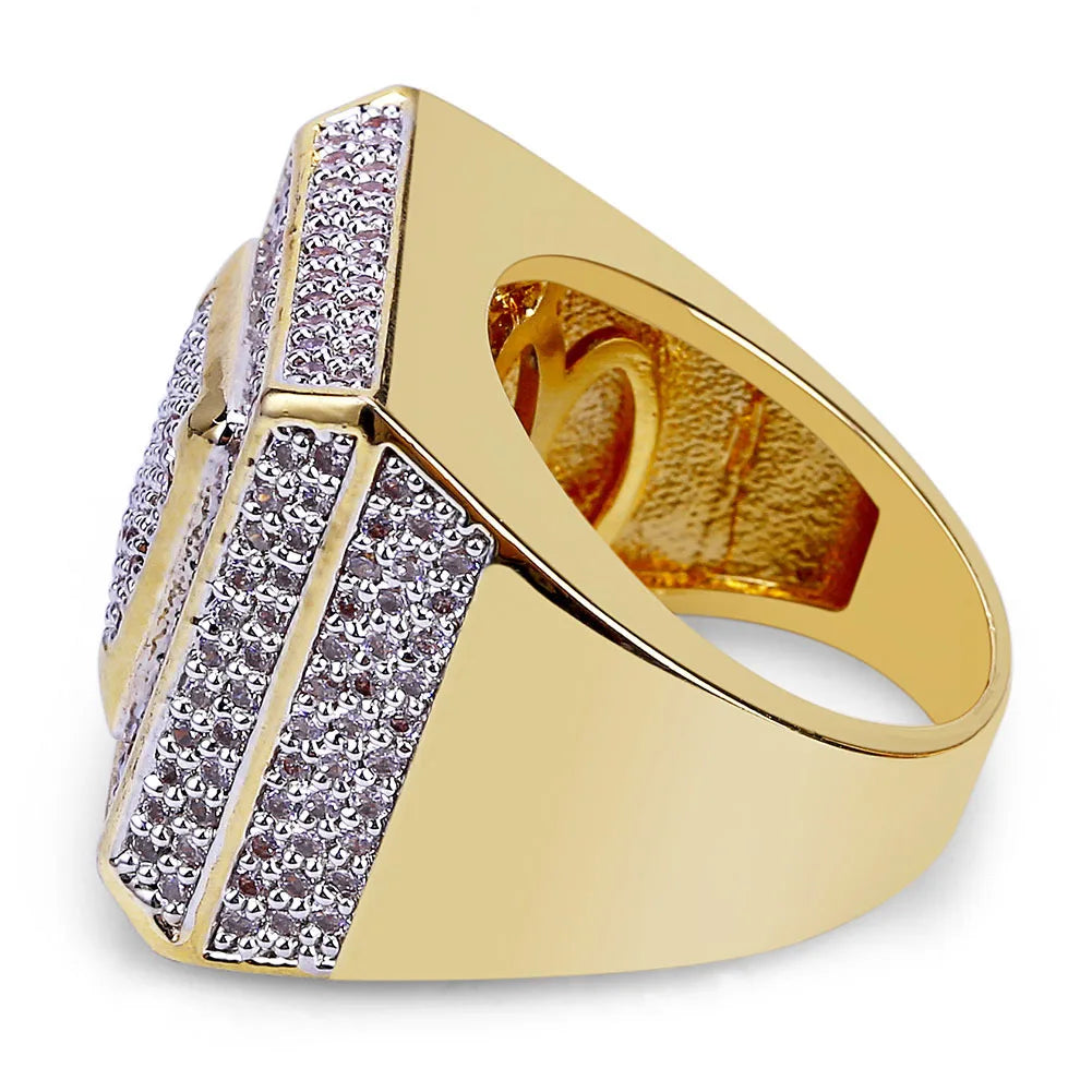 Gemfiori Fashionable Plated with 18K Gold Hip Hop Iced Out Bling Ring Micro-set Zirconium Stone CZ Personality Rings for Men