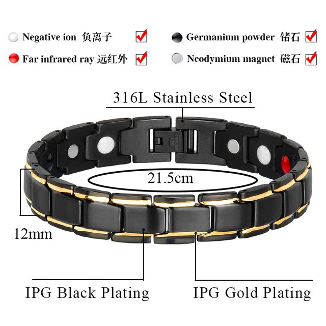 316L Stainless Steel Health Bracelet Black Gold Man's Titanium Steel Germanium Magnetic Negative Ion Woman's Bangle