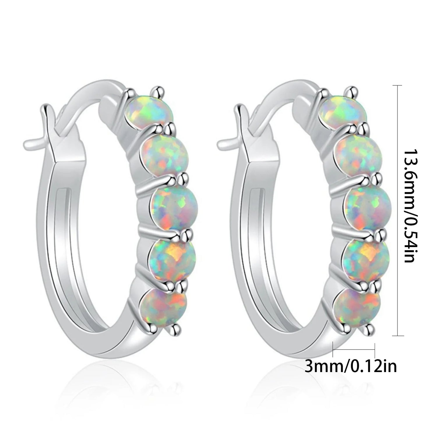 Aobao Silver Plated Brass Bohemia Stud Opal Earrings for Women Anniversary Jewelry